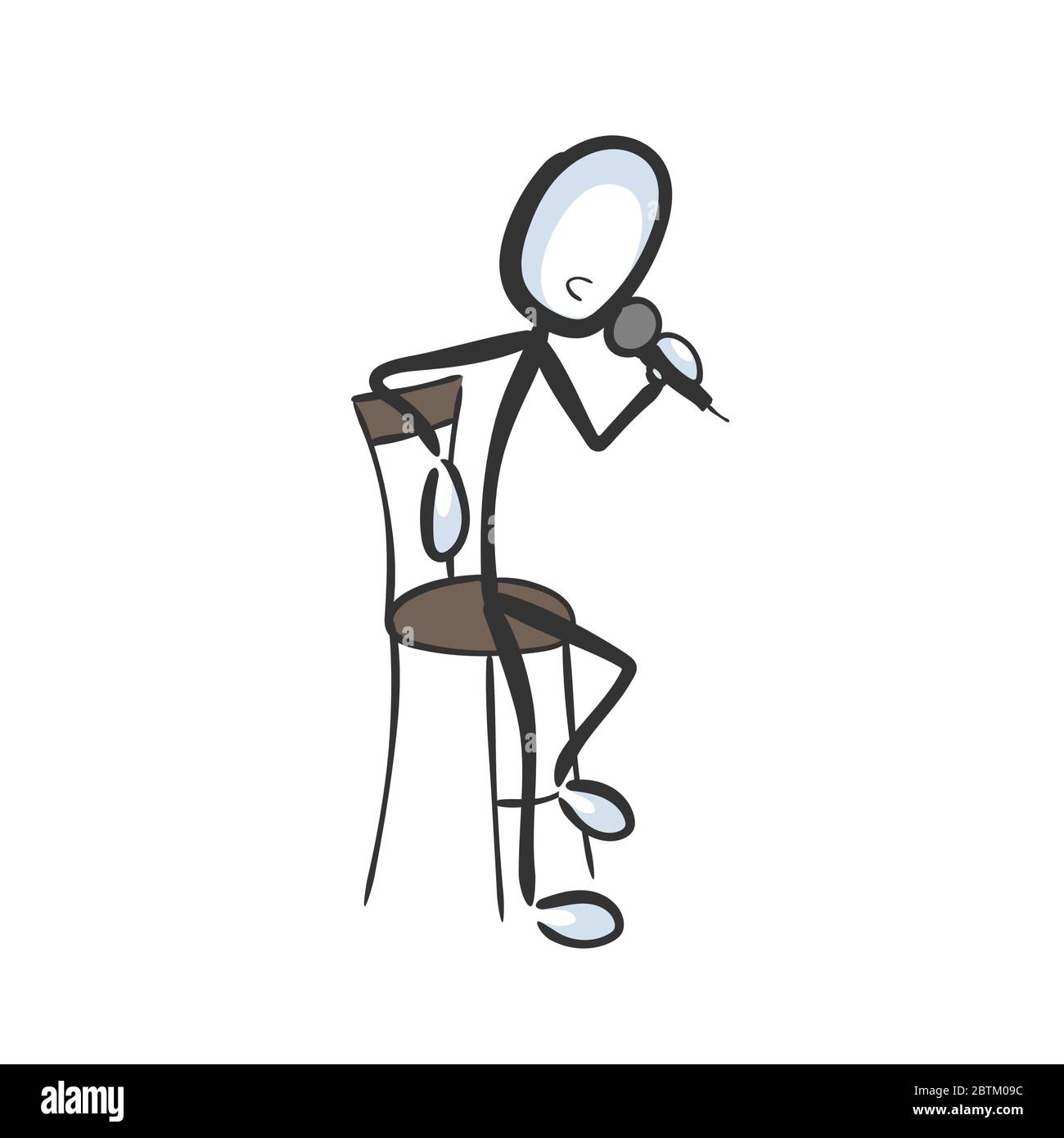 Stand Up Comedy. Sprecher erzählt dem Publikum Geschichte. Komiker mit Mikrofon. Handgezeichnet. Stickman Cartoon. Kritzelskizze, Vektorgrafik Stock Vektor