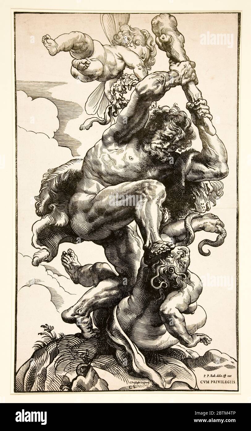 Herkules Slaying Envy, Holzschnitt, Christoffel Jegher nach Peter Paul Rubens, vor 1652 Stockfoto