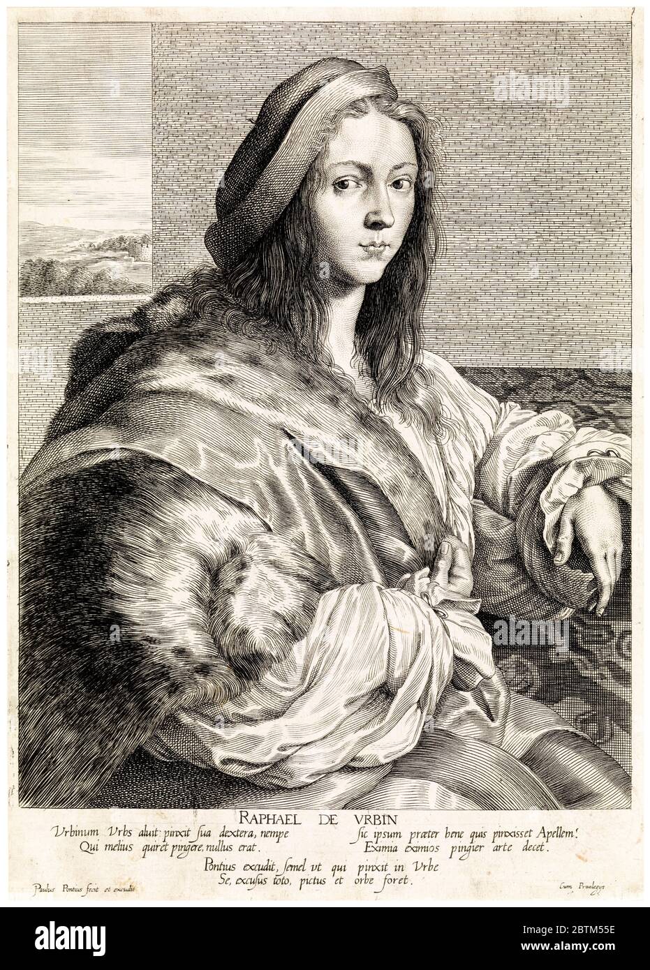 Raffaello Sanzio da Urbino, Raphael (1483-1520), italienischer Maler und Architekt, Porträtgravur von Paulus Pontius, 1616-1657 Stockfoto