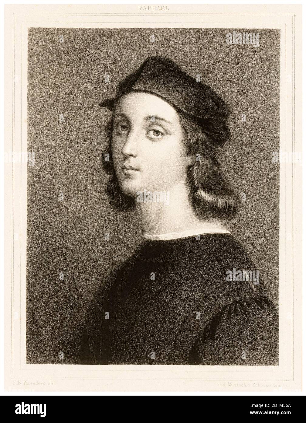 Raphael, Raffaello Sanzio da Urbino (1483-1520), italienischer Maler und Architekt, Porträtgravur von Franciscus Bernardus Waanders nach Raphael, 1840-1843 Stockfoto