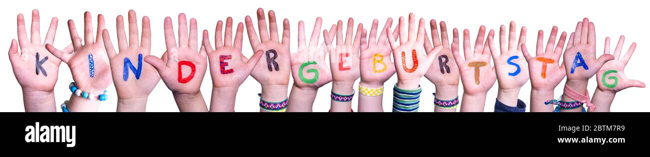 Hands Building Kindergeburtstag Bedeutet Kids Birthday Party, Isoliert Hintergrund Stockfoto