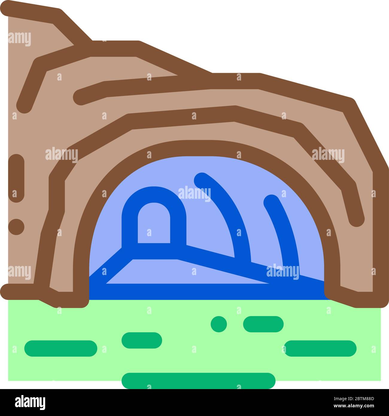 Berg Höhle Schlucht Symbol Vektor Kontur Illustration Stock Vektor