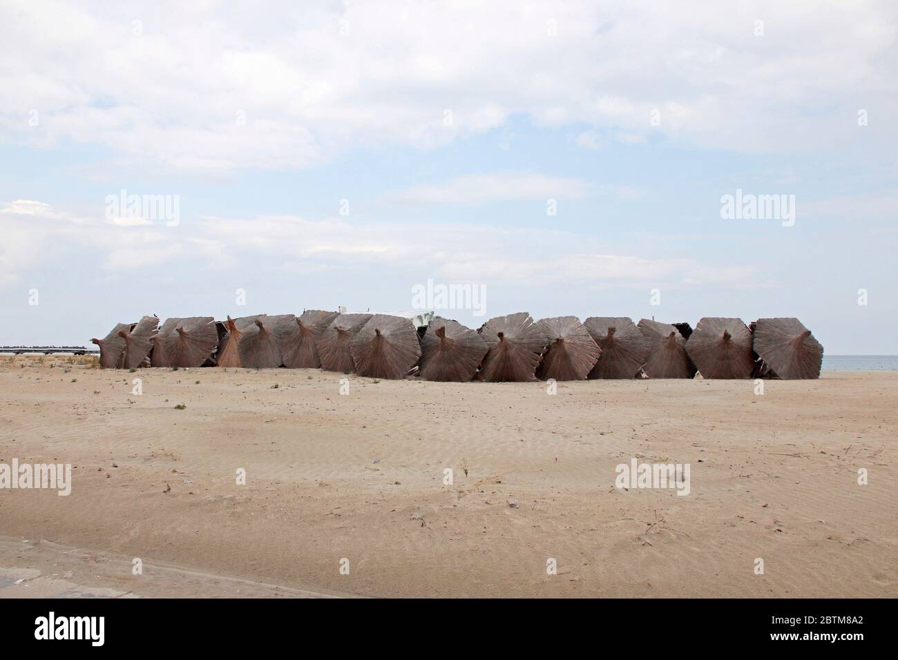 Strand von Mamaia an der Küste des Schwarzen Meeres vor der Saison, Rumänien Stockfoto