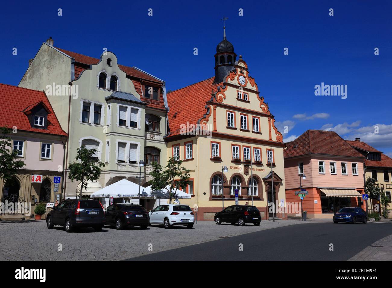 Stadt Bad Rodach, Oberfranken, Bayern, Deutschland / , Rathaus und Marktplatz, Bad Rodach, Landkreis Coburg, Oberfranken, Bayern, Deutschland Stockfoto