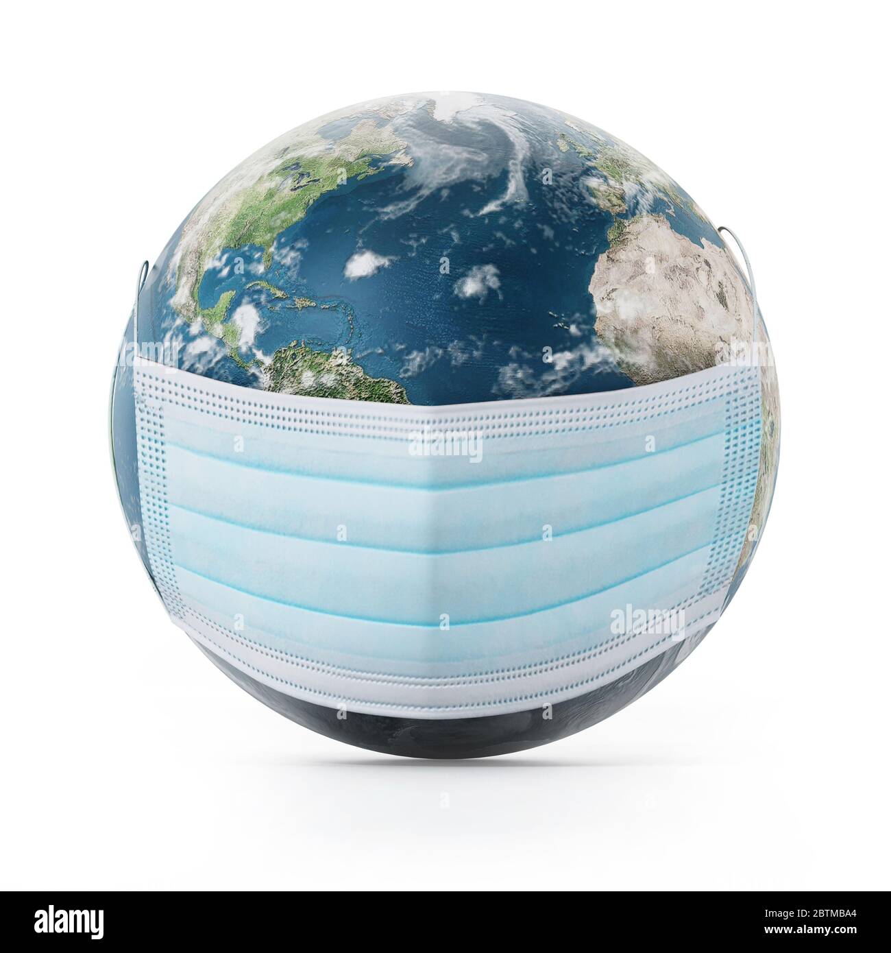 Maske des Chirurgen auf der Erde isoliert auf weißem Hintergrund. 3D-Darstellung. Stockfoto