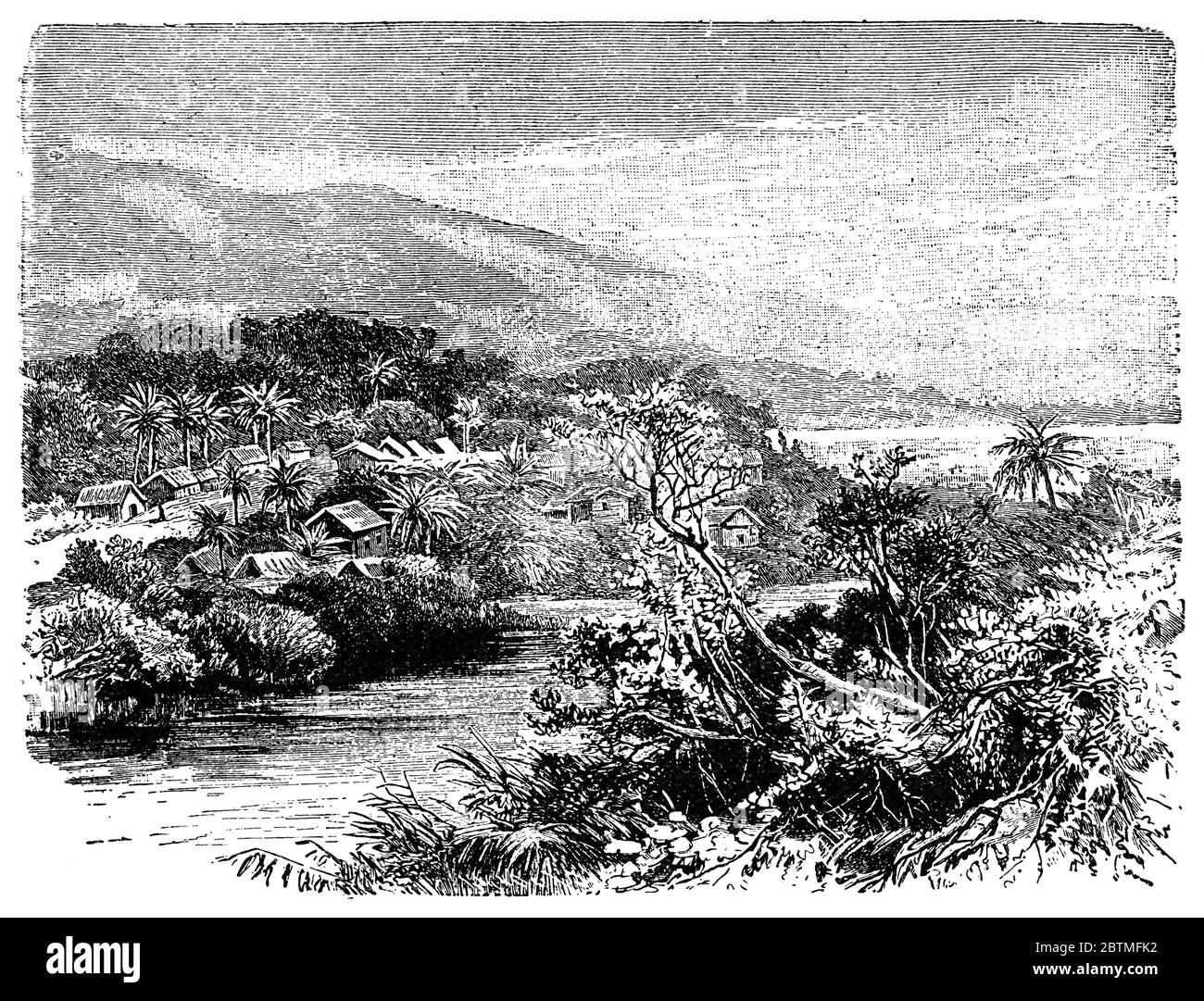 Limbe (Victoria von 1858 bis 1982) ist eine Küstenstadt in der Südwestregion Kameruns. Illustration des 19. Jahrhunderts. Weißer Hintergrund. Stockfoto
