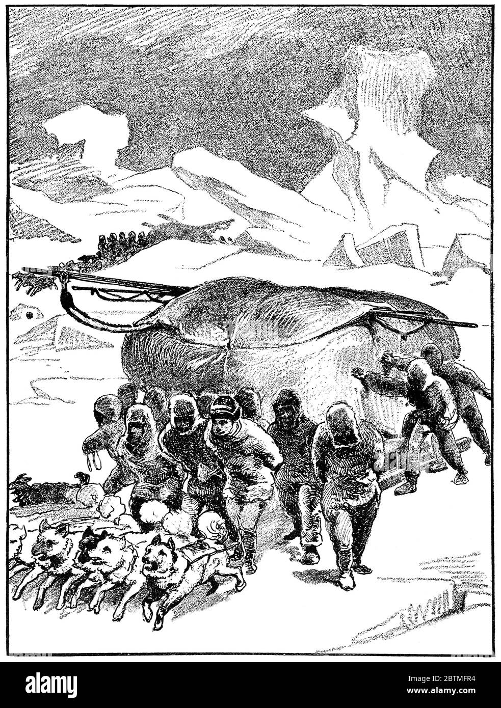 Schlittenexpeditionen von William Parry. Illustration des 19. Jahrhunderts. Weißer Hintergrund. Stockfoto