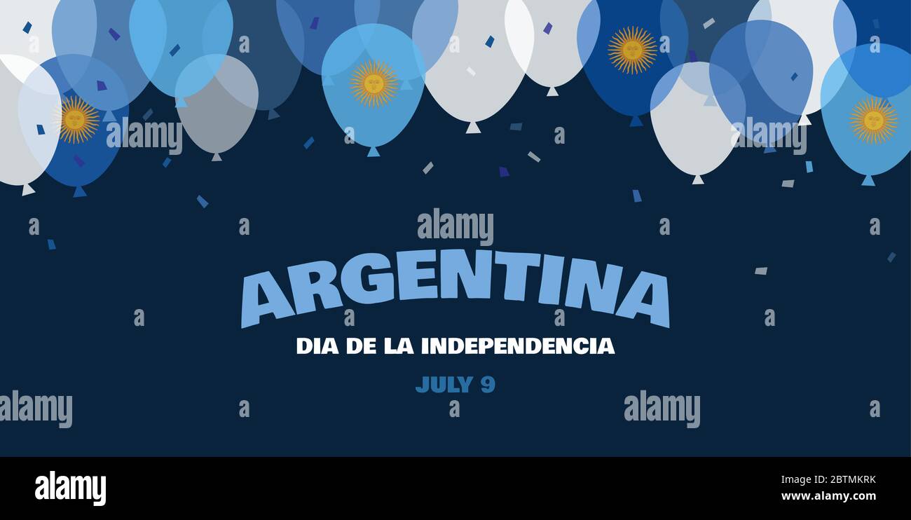 Feiern Sie das Banner des Unabhängigkeitstages Argentiniens, den 9. juli. Banner zum Tag der Unabhängigkeit. Feier Banner mit fliegenden Ballons in Argentinien Stock Vektor