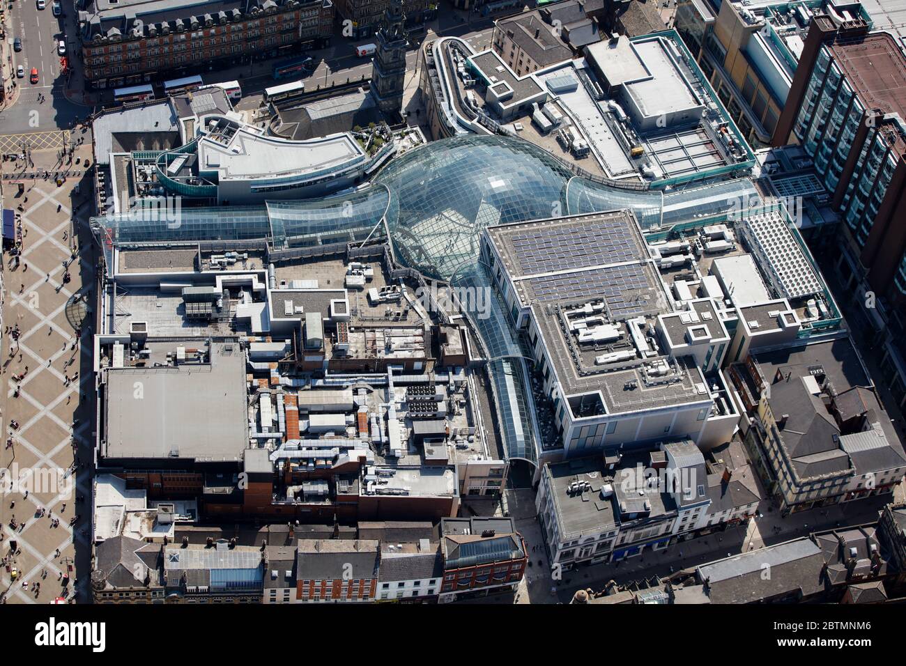 Luftaufnahme des Trinity Shopping Centre in Leeds, Großbritannien Stockfoto