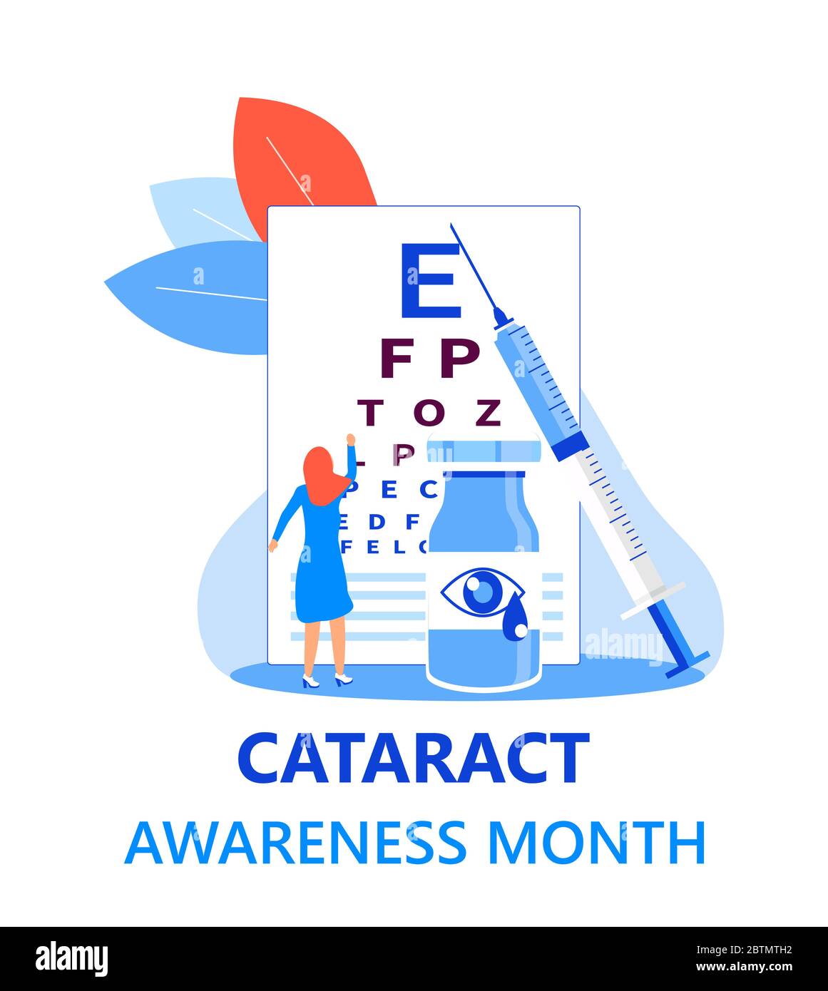 Der Monat der Katarakt-Sensibilisierung wird im Juni gefeiert. Glaukomerkrankungen und Nephropathie Probleme. Abbildung des ophthalmologischen Konzepts. Augenkontrolle mit Witz Stock Vektor