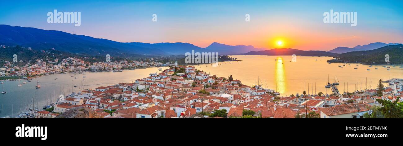 Sonnenuntergang in Griechenland, Poros Stockfoto