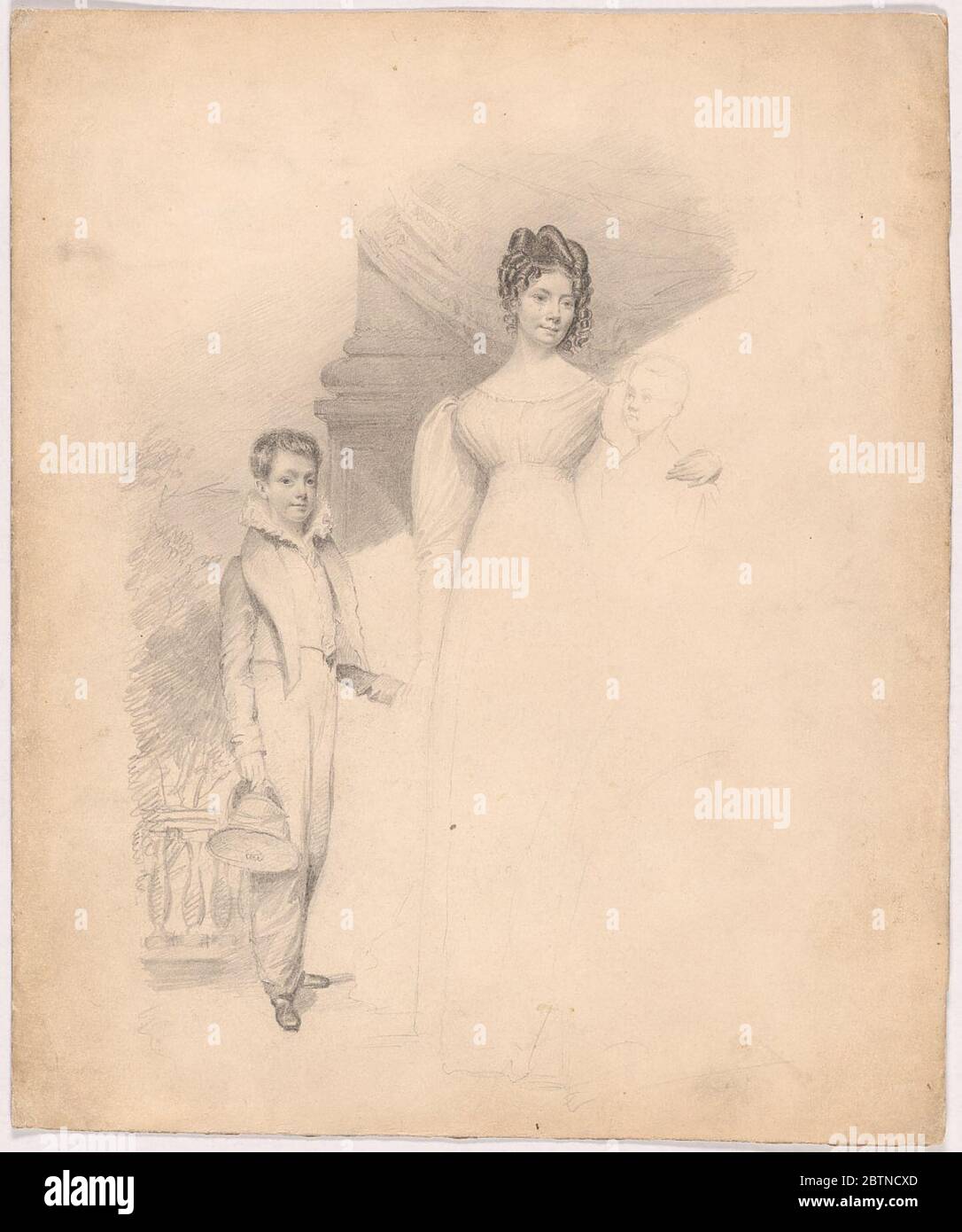 Studie von 3 Figuren Frau und 2 Kinder. Stockfoto