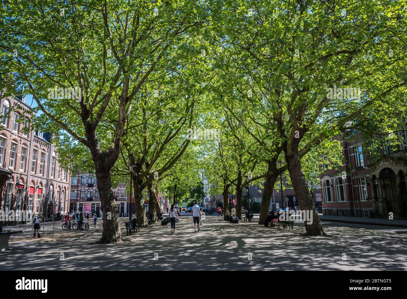 Amsterdam, Niederlande - Mai 2020: Ein grünes Wohngebiet in Amsterdam Ost während der Sperrung des Coronavirus Stockfoto