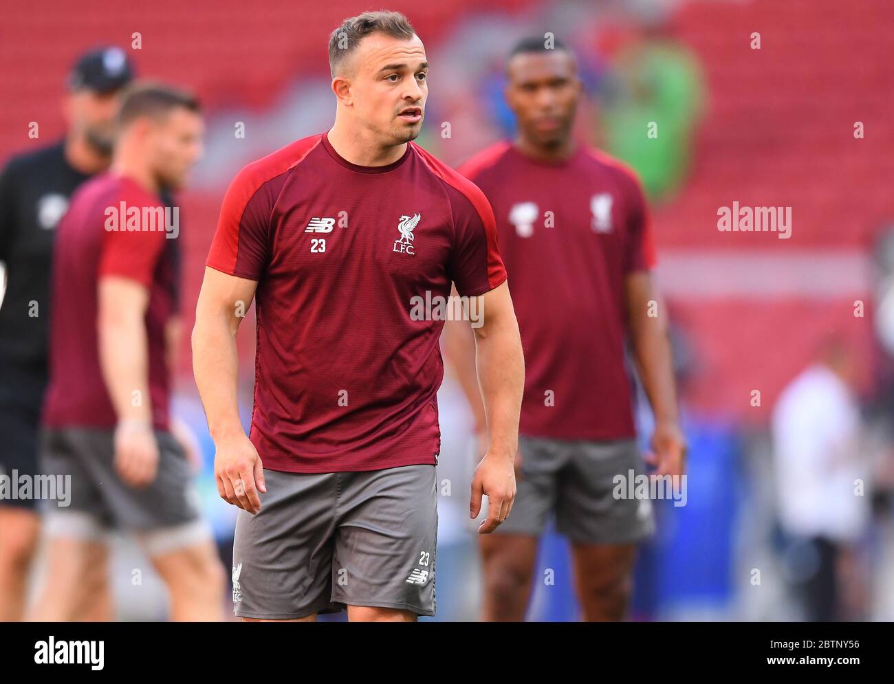 MADRID, SPANIEN - 31. MAI 2019: Xherdan Shaqiri aus Liverpool im Rahmen eines Trainings, das einen Tag vor dem UEFA Champions League Finale 2018/19 zwischen Tottenham Hotspur (England) und Liverpool FC (England) in Wanda Metropolitano stattfand. Stockfoto