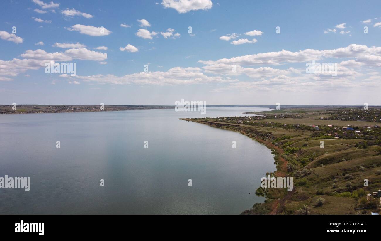 Khadzhibey Mündung See Panorama Vogelperspektive Stockfoto