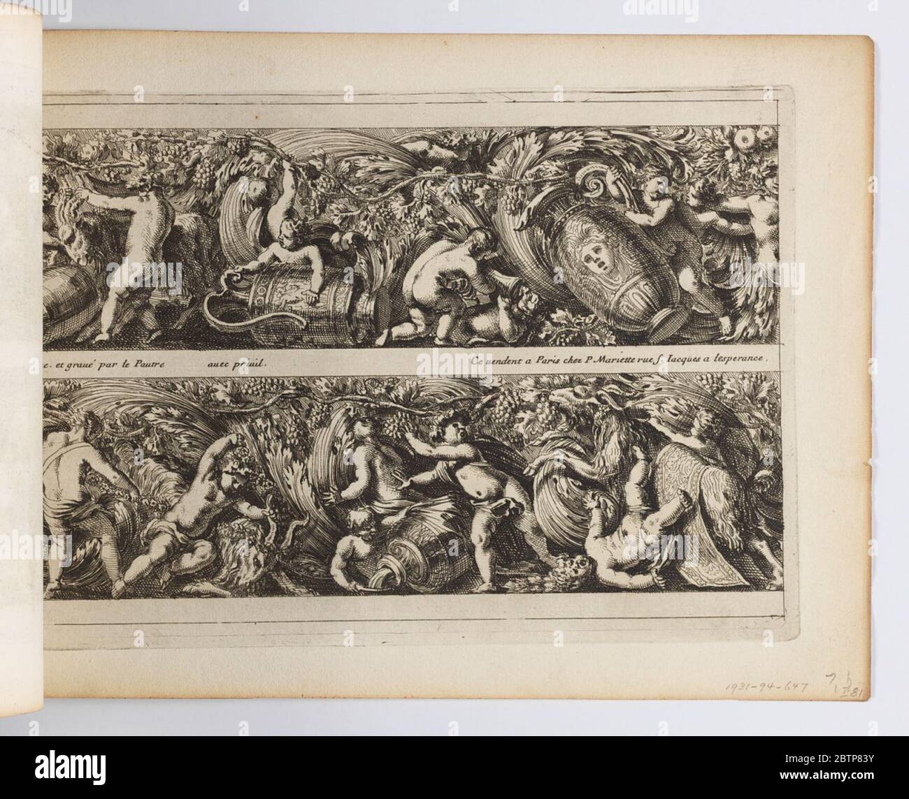 Teller von Frises feuillages oder Tritons marins la romaine. Forschung im ProgressPlatte 'Frises, Feuillages ou Tritons marins, à la romaine' Stockfoto