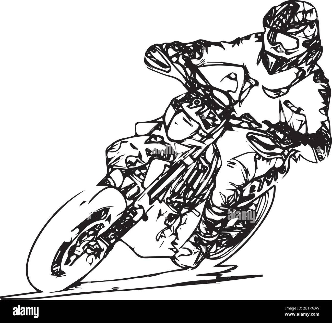 Motorrad Übung in einer schnellen Ecke auf der Strecke gelehnt. Stock Vektor