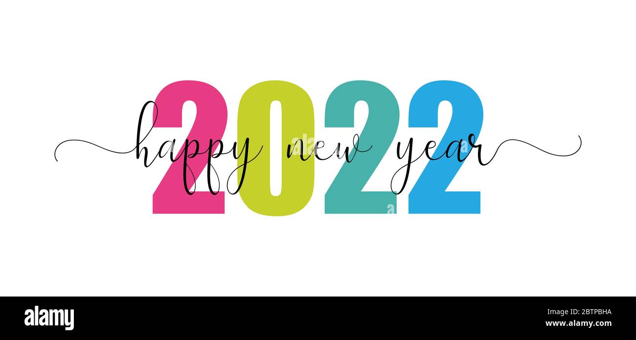 Frohes Neues Jahr 2022 Design-Vorlage. Modernes Design für Kalender, Einladungen, Grußkarten, Weihnachtsflyer oder Drucke. Stockfoto