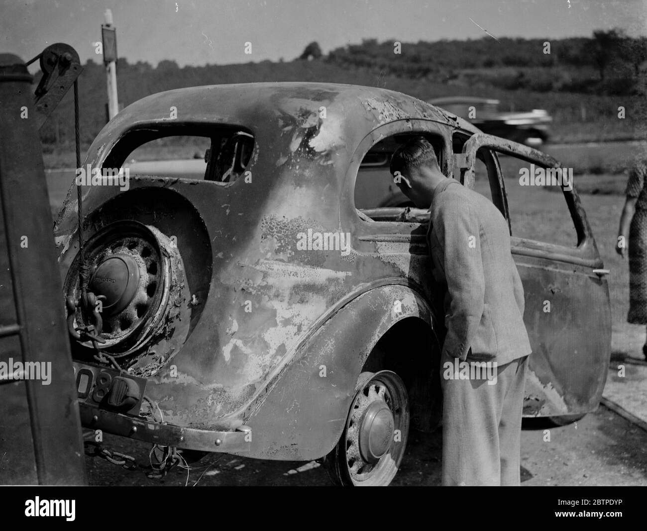 Verbranntes Auto. 1937 Stockfoto