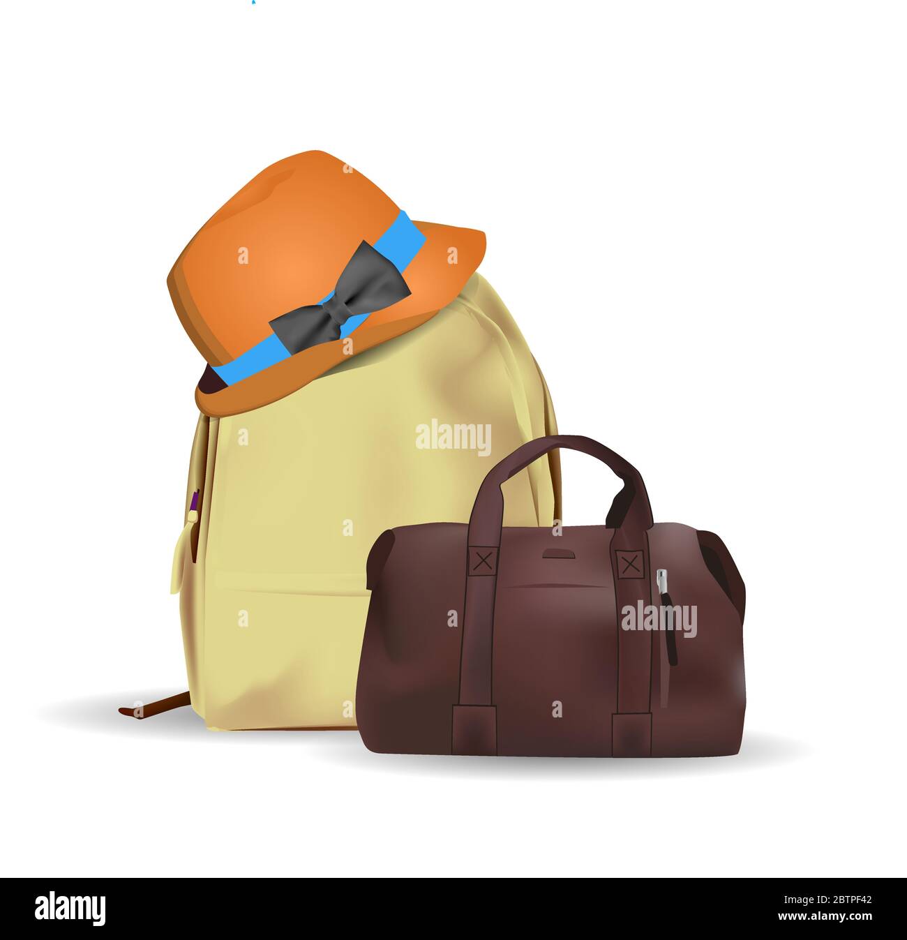Banner für Werbung in Reisebüros. Reisetasche. Reiserucksack Stock Vektor