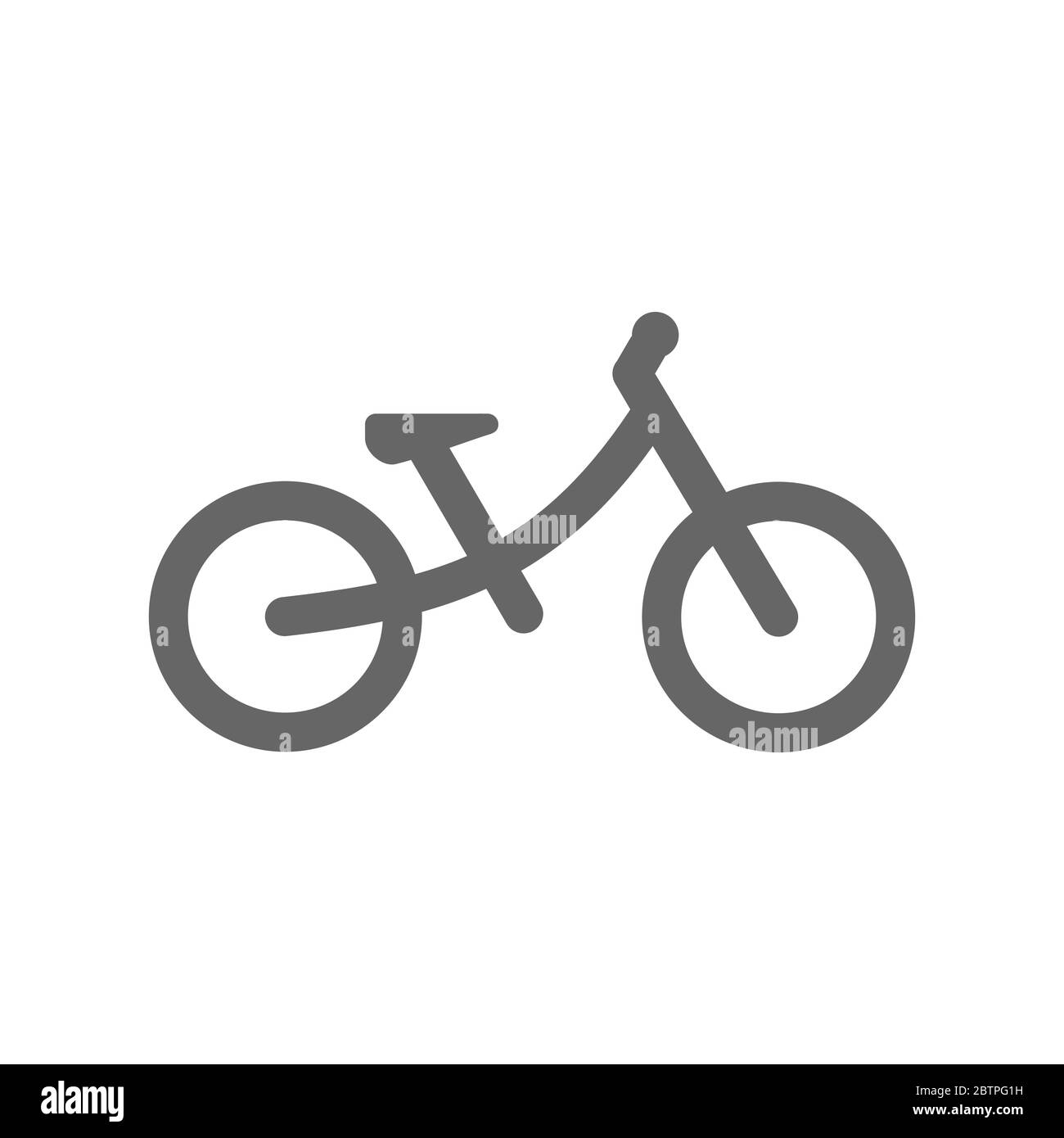 Symbol für das Laufrad für Kinder. Ein Fahrrad ohne Pedale für Kinder oder Kleinkinder. Symbol für Fahrradlinie drücken. Grau auf weißem Hintergrund. Vektorgrafik, flach. Stock Vektor