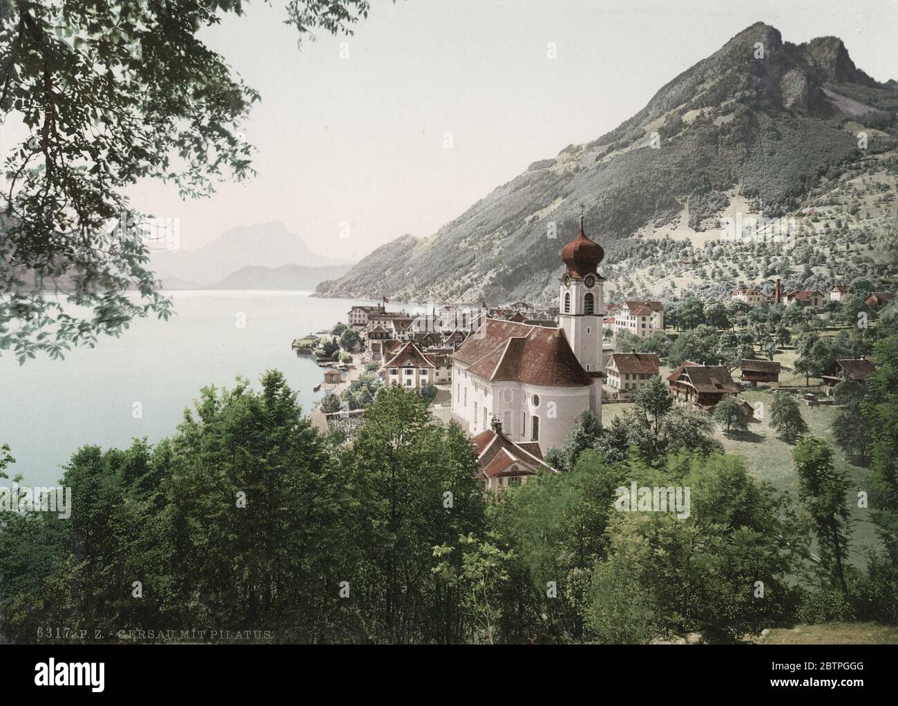 Foto des 19. Jahrhunderts - Gersau ist eine Gemeinde und Bezirk des Kantons Schwyz in der Schweiz, am Ufer des Vierwaldstättersees. Stockfoto
