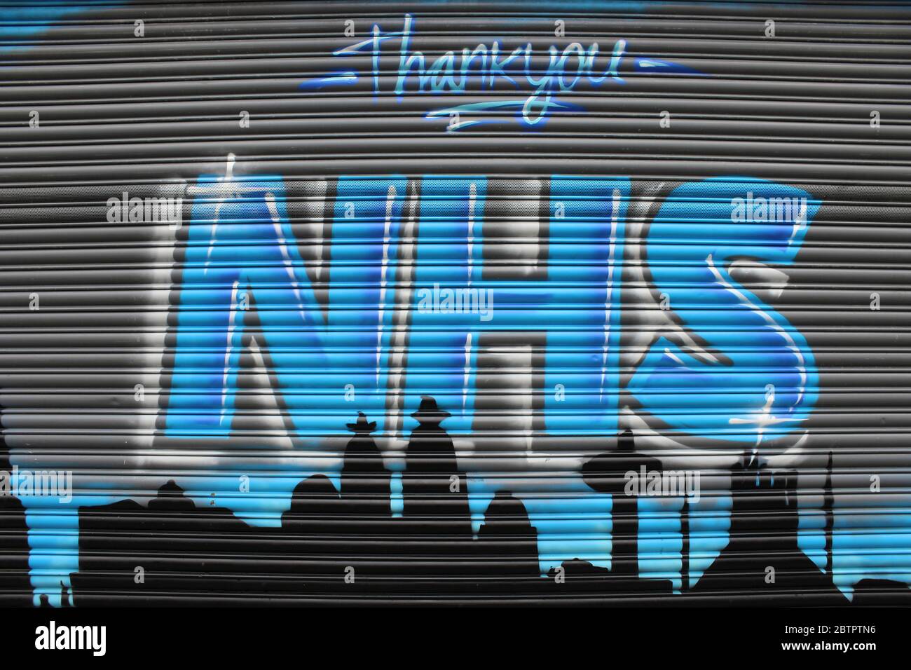 Vielen Dank NHS Design auf Shop Shutter, Liverpool, UK Stockfoto