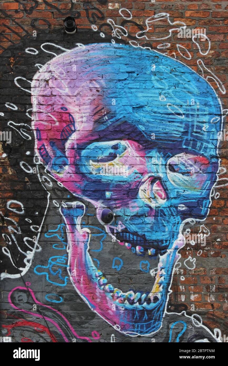 Skull Urban Street Art, Liverpool, Großbritannien Stockfoto