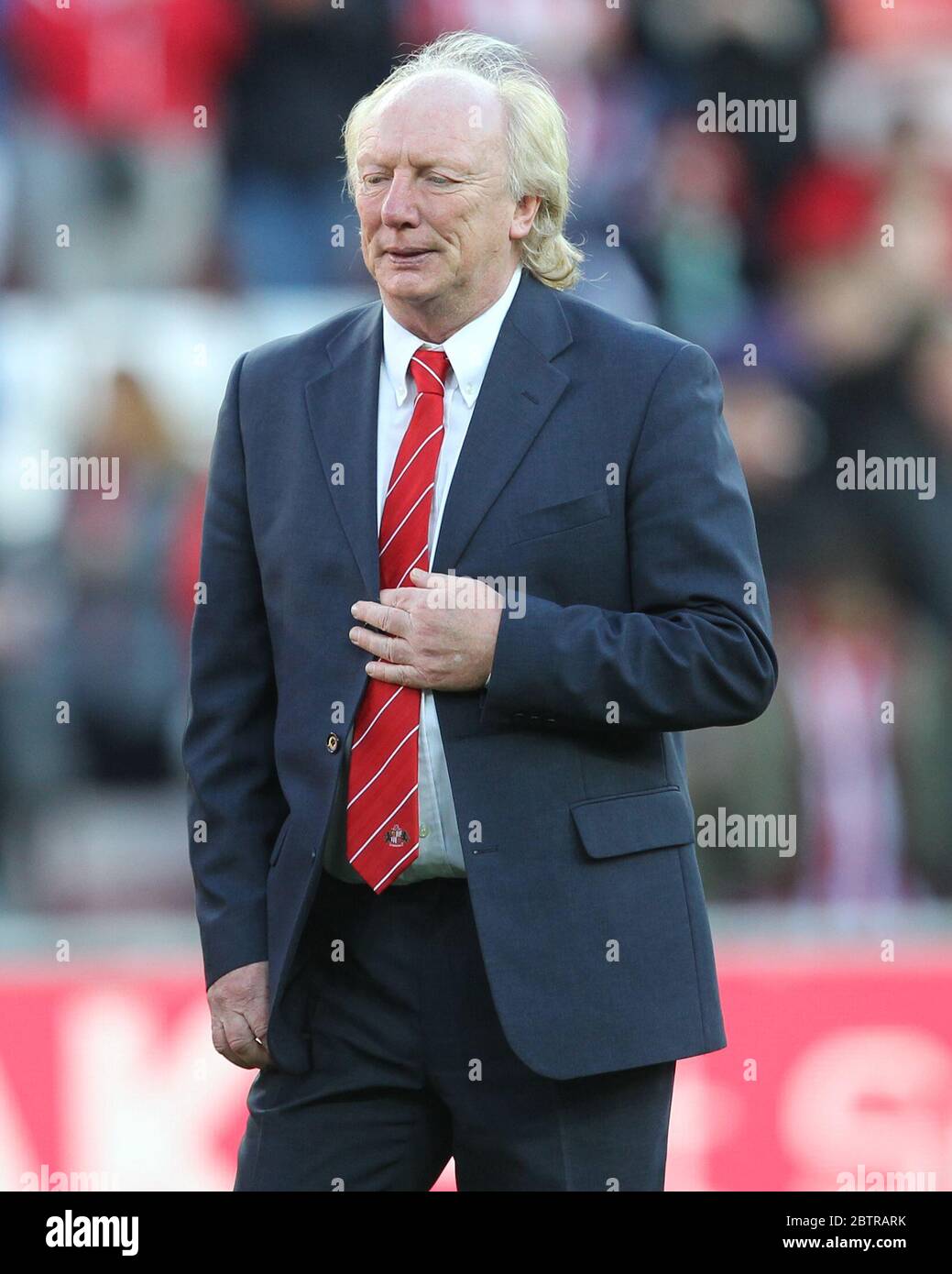 SUNDERLAND, ENGLAND - der ehemalige Sunderland-Spieler Mick Horswilll, der beim Cup-Finale 1973 gegen Leeds United vor dem FA Cup-Spiel in der dritten Runde zwischen Sunderland und Leeds United am Sonntag, den 4. Januar 2015 im Stadion of Light in Sunderland spielte. Stockfoto