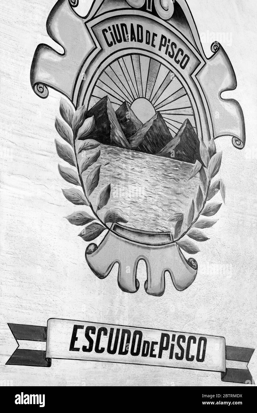 Stadt Pisco Crest im Rathaus, Ica Region, Peru, Südamerika Stockfoto