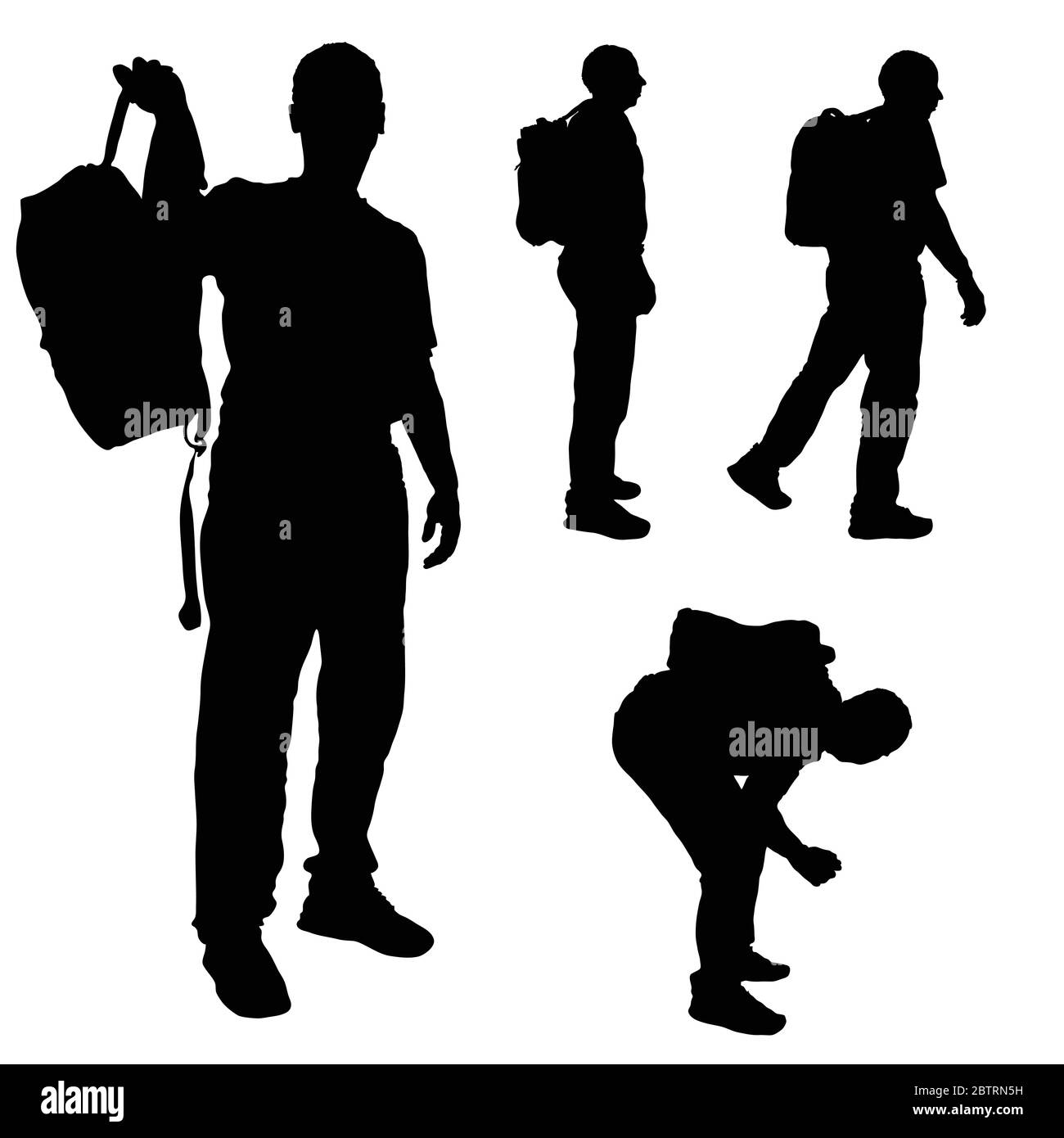 Mann mit Rucksack Vektor schwarz Silhouette Stock Vektor