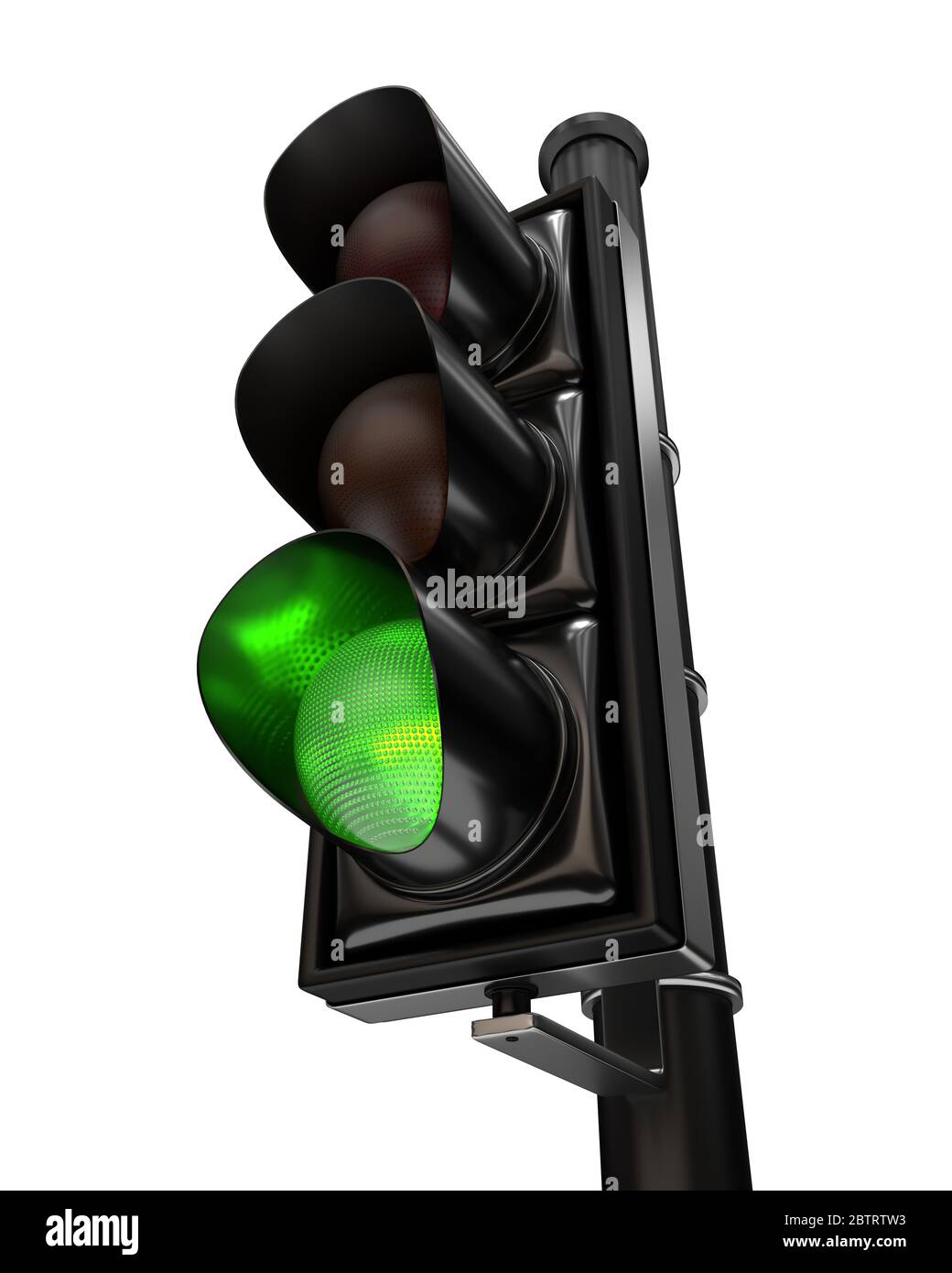 Nahaufnahme an einer Ampel leuchtet die grüne Ampel, isoliert auf ...