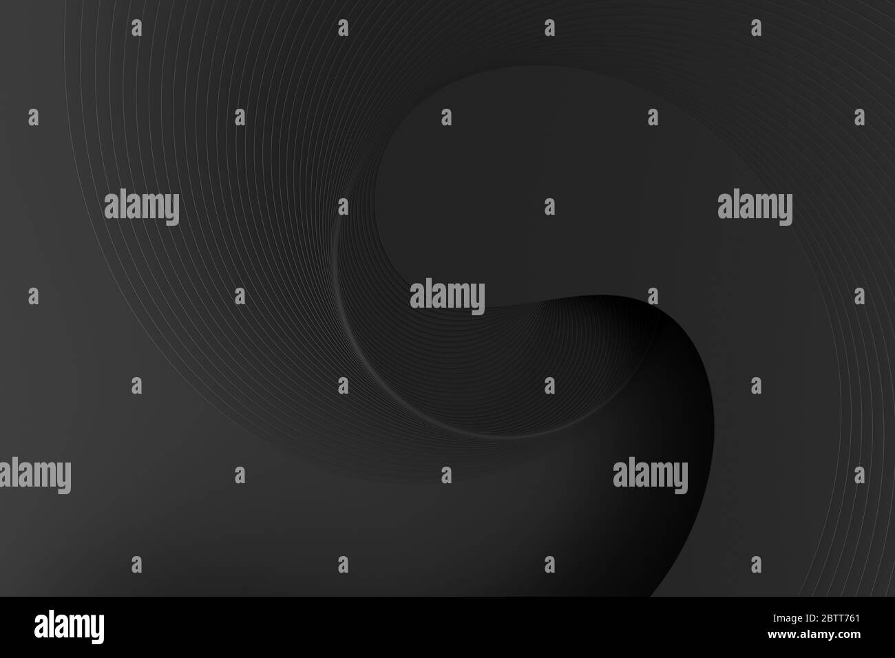 3D-Rendering von schwarzen abstrakten gekrümmten Linien auf schwarzem Hintergrund Stockfoto