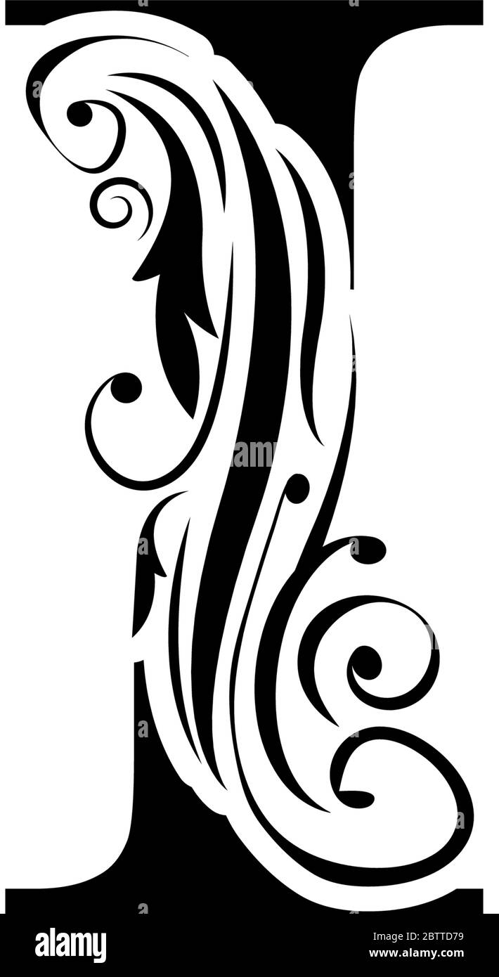 Buchstabe I. Vintage schwarze Blume Ornament Anfangsbuchstaben. Alphabet.  Logo-Vektor Stock-Vektorgrafik - Alamy