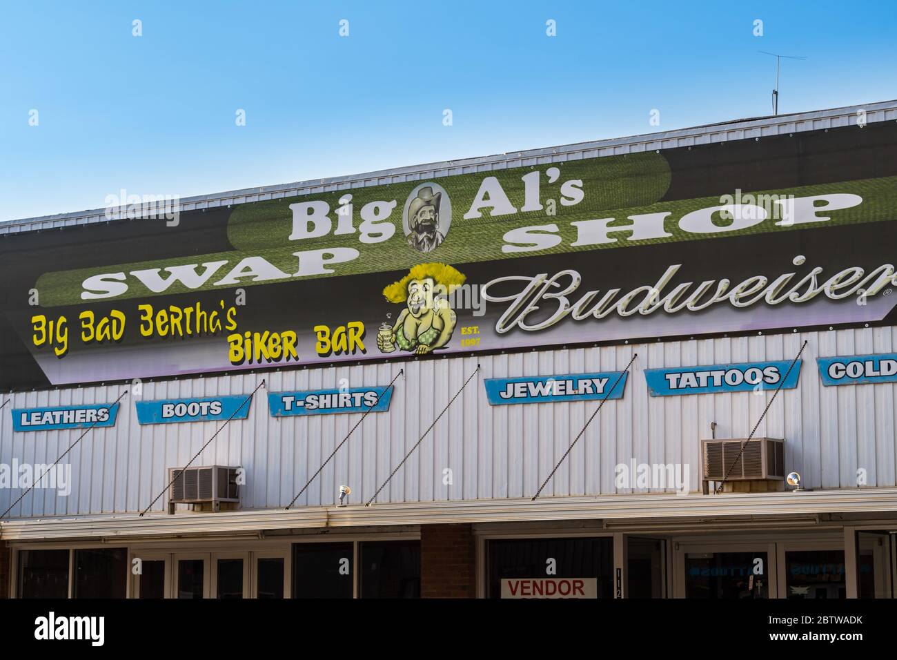 Sturgis, SD, USA - 29. Mai 2019: The Big Al Swap Shop Stockfoto