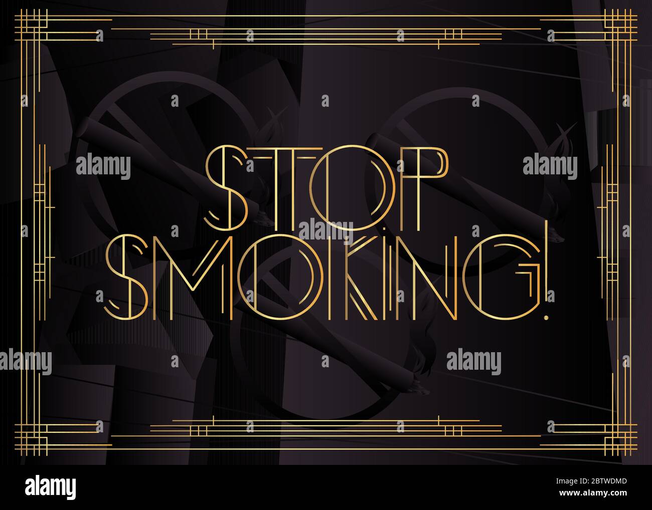 Art Deco Stop Smoking! Text. Dekorative Grußkarte, Schild mit Vintage-Buchstaben. Stock Vektor