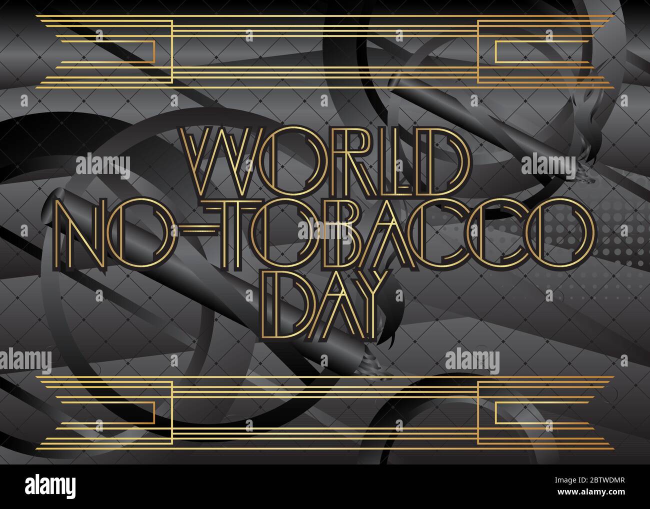 Art Deco World No-Tobacco Day (Mai 31) Text. Dekorative Grußkarte, Schild mit Vintage-Buchstaben. Stock Vektor