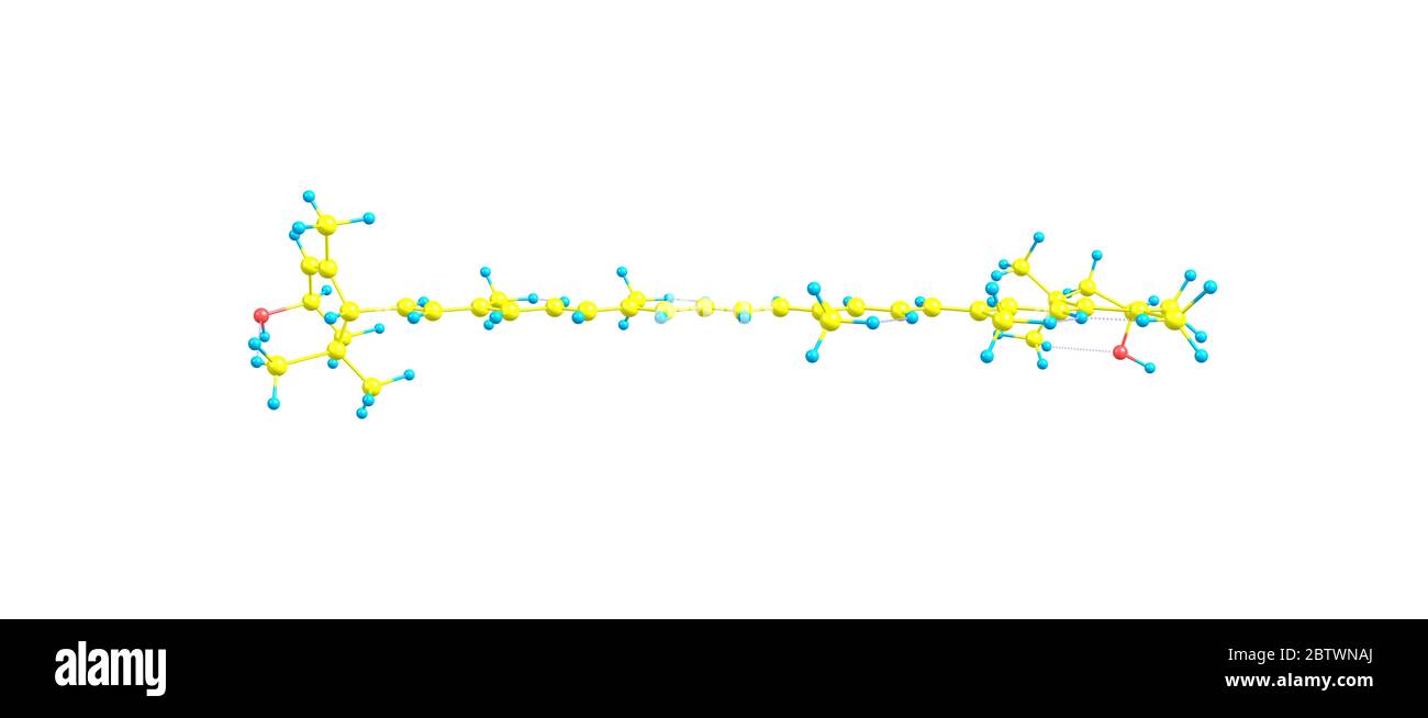 Lutein ist ein Xanthophyll und eines von 600 bekannten natürlich vorkommenden Carotinoiden. 3d-Darstellung Stockfoto