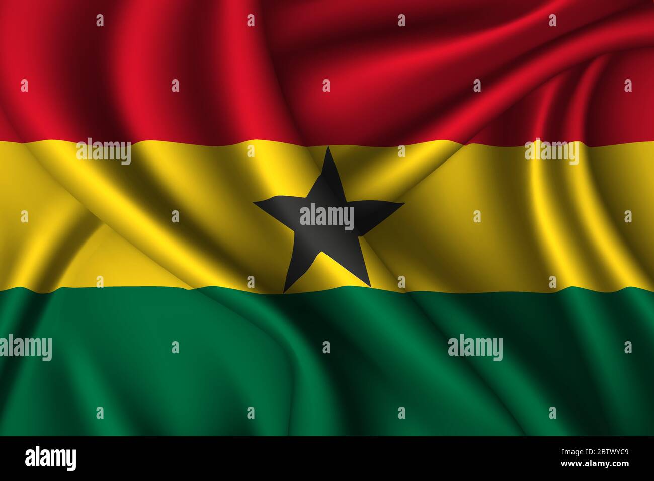 Ghana Nationalflagge aus Seide. Vektorstruktur aus Stoff Stock Vektor