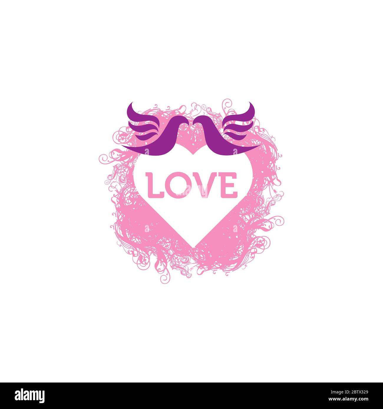 Silhouetten niedlichen Vögel in der Liebe. Stilvolle Karte zum Valentinstag. Vektorgrafik Stock Vektor