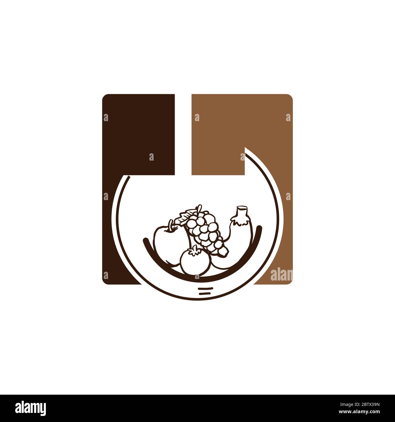 Vektor-Logo-Design-Vorlage mit Obst und Gemüse-Icons im trendigen linearen Stil - abstraktes Emblem für Bio-Shop, gesunde Lebensmittel-Shop oder Vegetarier Stock Vektor