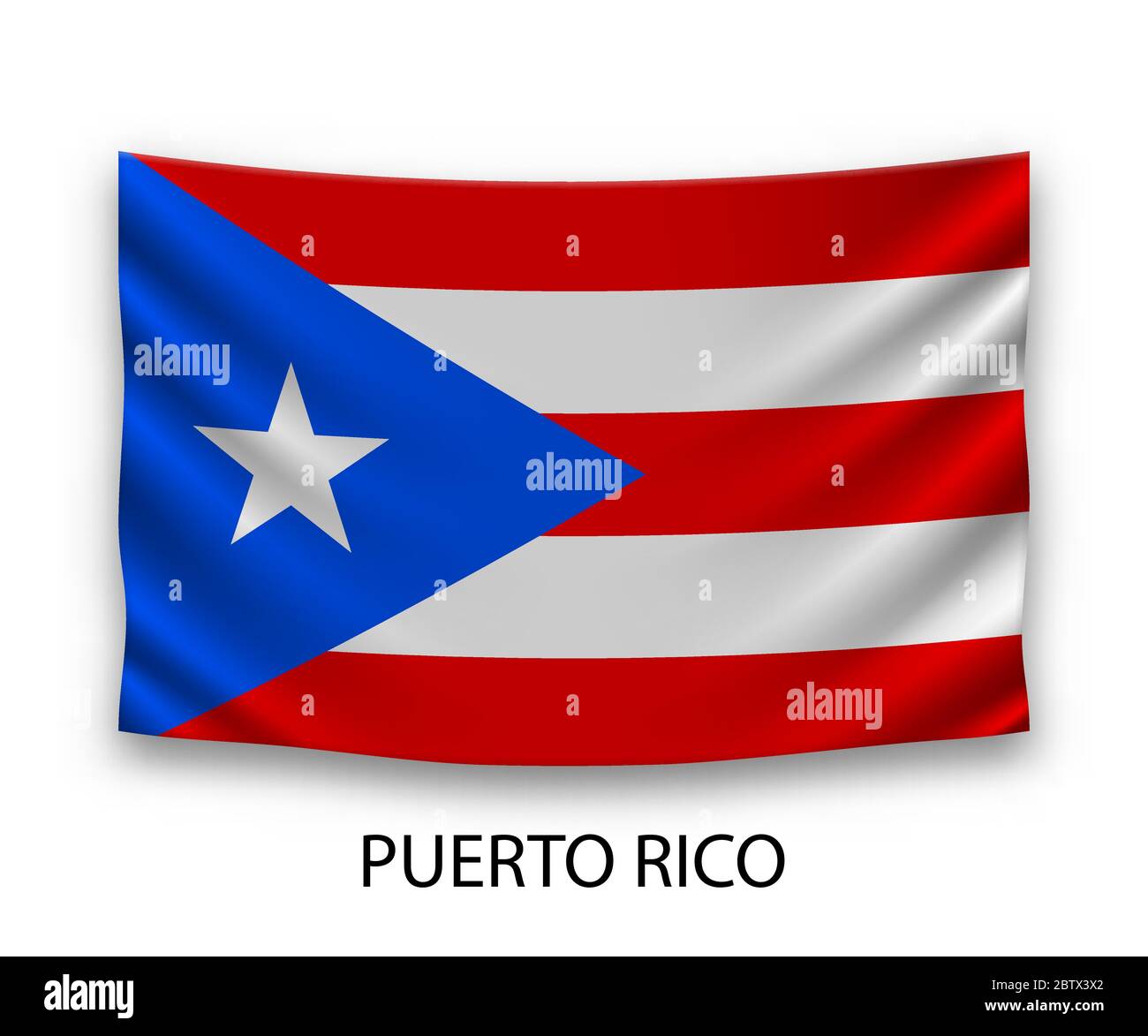 Hängende Seidenfahne von Puerto Rico. Vektorgrafik. Stock Vektor