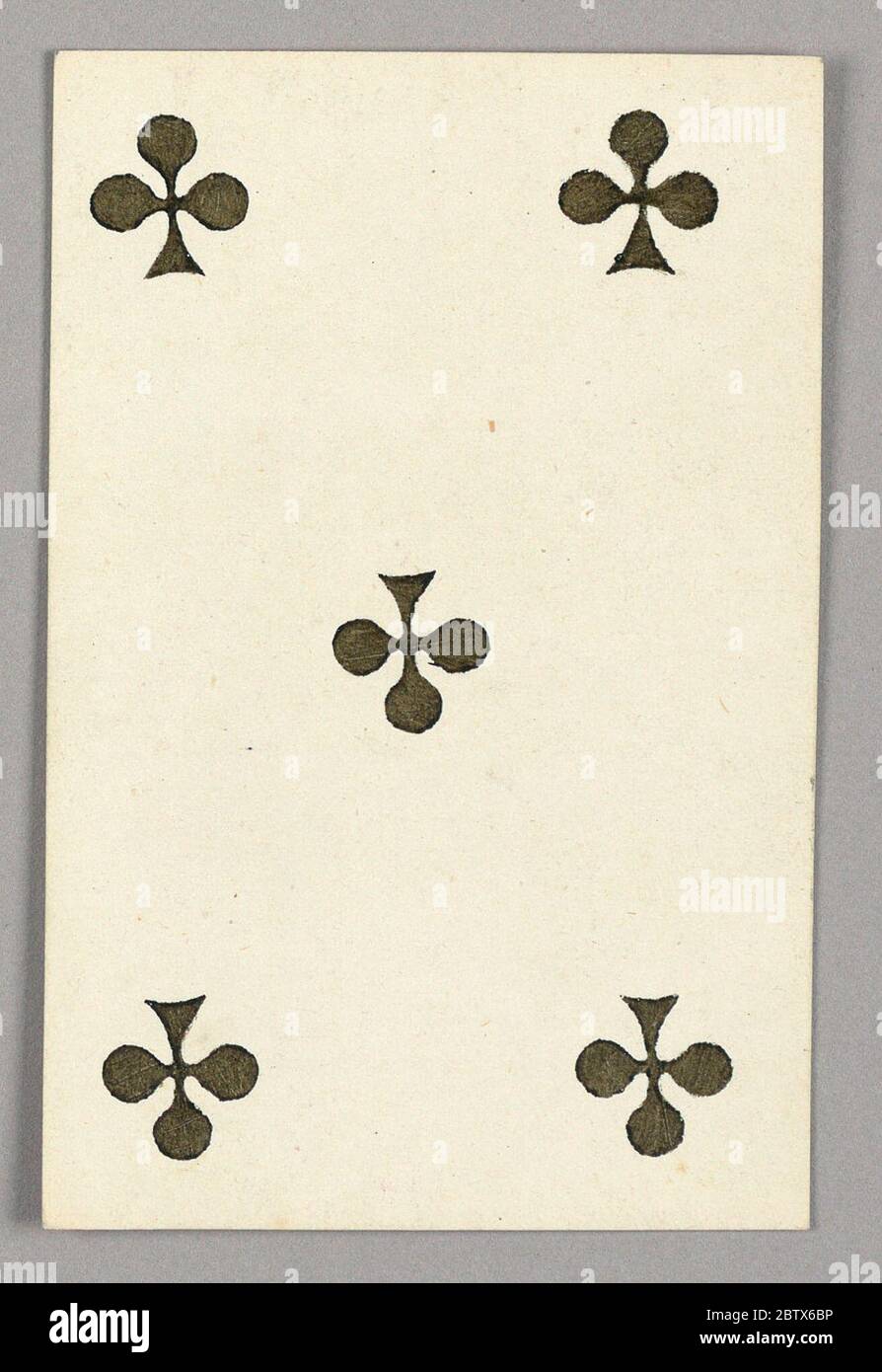 Fünf Clubs aus dem Set von Jeu ImperialZweiter Kaiserreich Napoleon III Spielkarten. Forschung in ProgressFive of Clubs aus dem Set der Spielkarten 'Jeu Imperial–Second Empire–Napoleon III' Stockfoto