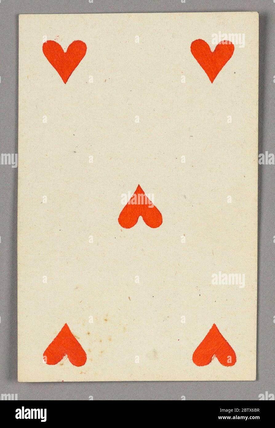 Fünf Herzen aus dem Set von Jeu ImperialZweiter Kaiserreich Napoleon III Spielkarten. Forschung in ProgressFive of Hearts aus dem Set der Spielkarten 'Jeu Imperial–Second Empire–Napoleon III'. Stockfoto