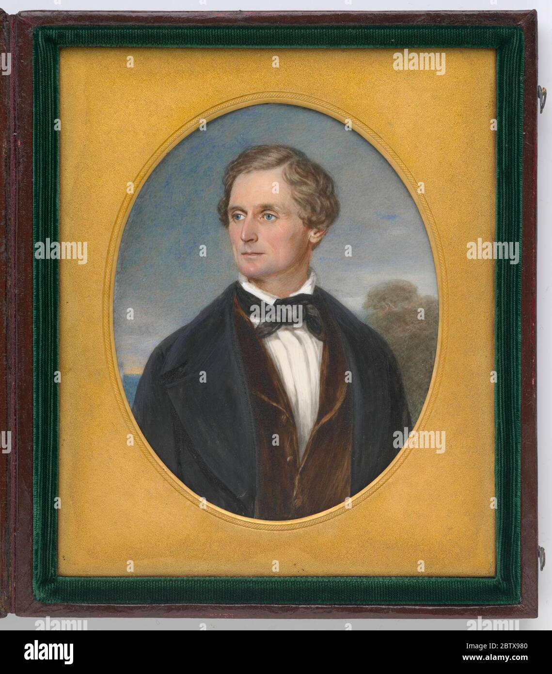 Jefferson Davis. Geboren in Fairview, KentuckyWährend seiner Reise durch die Vereinigten Staaten 1849 malte der in England geborene Künstler George L. Saunders diese Miniatur des zukünftigen Präsidenten der Konföderation, Jefferson Davis. Zu der Zeit war Davis Senator, der Mississippi vertrat. Stockfoto