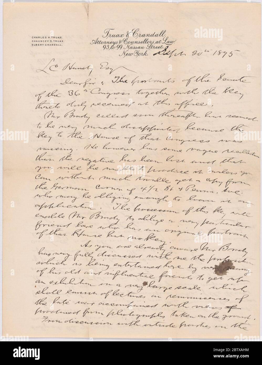 Brief an LC Handy Esq von William H. Slocum. Stockfoto