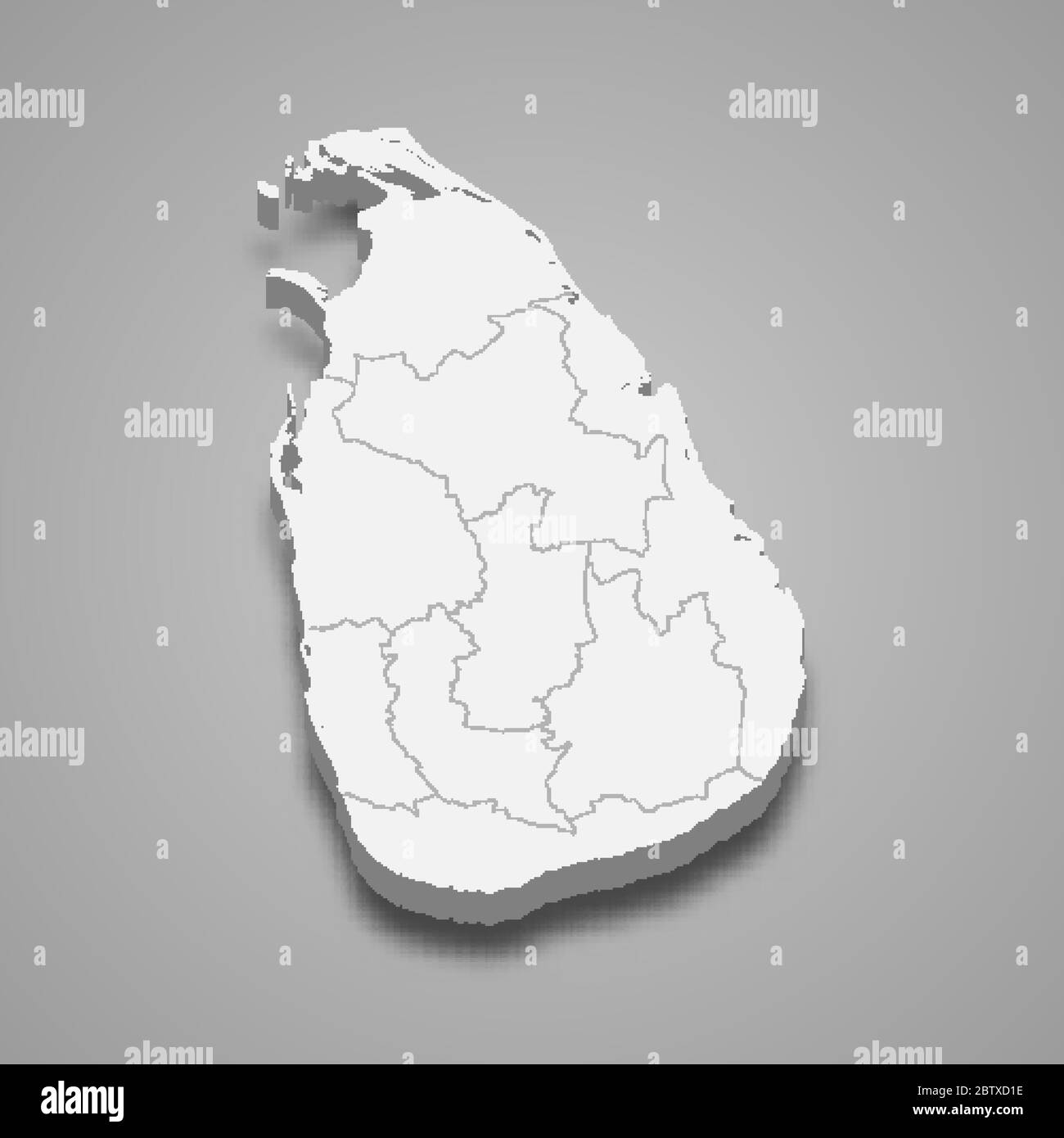 3d-Karte von Sri Lanka mit Grenzen von Regionen Stock Vektor