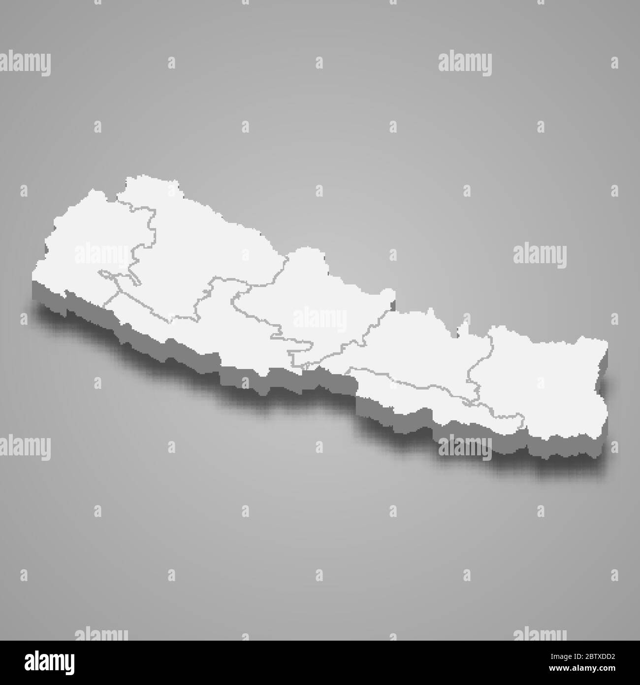 3d-Karte von Nepal mit Grenzen von Regionen Stock Vektor