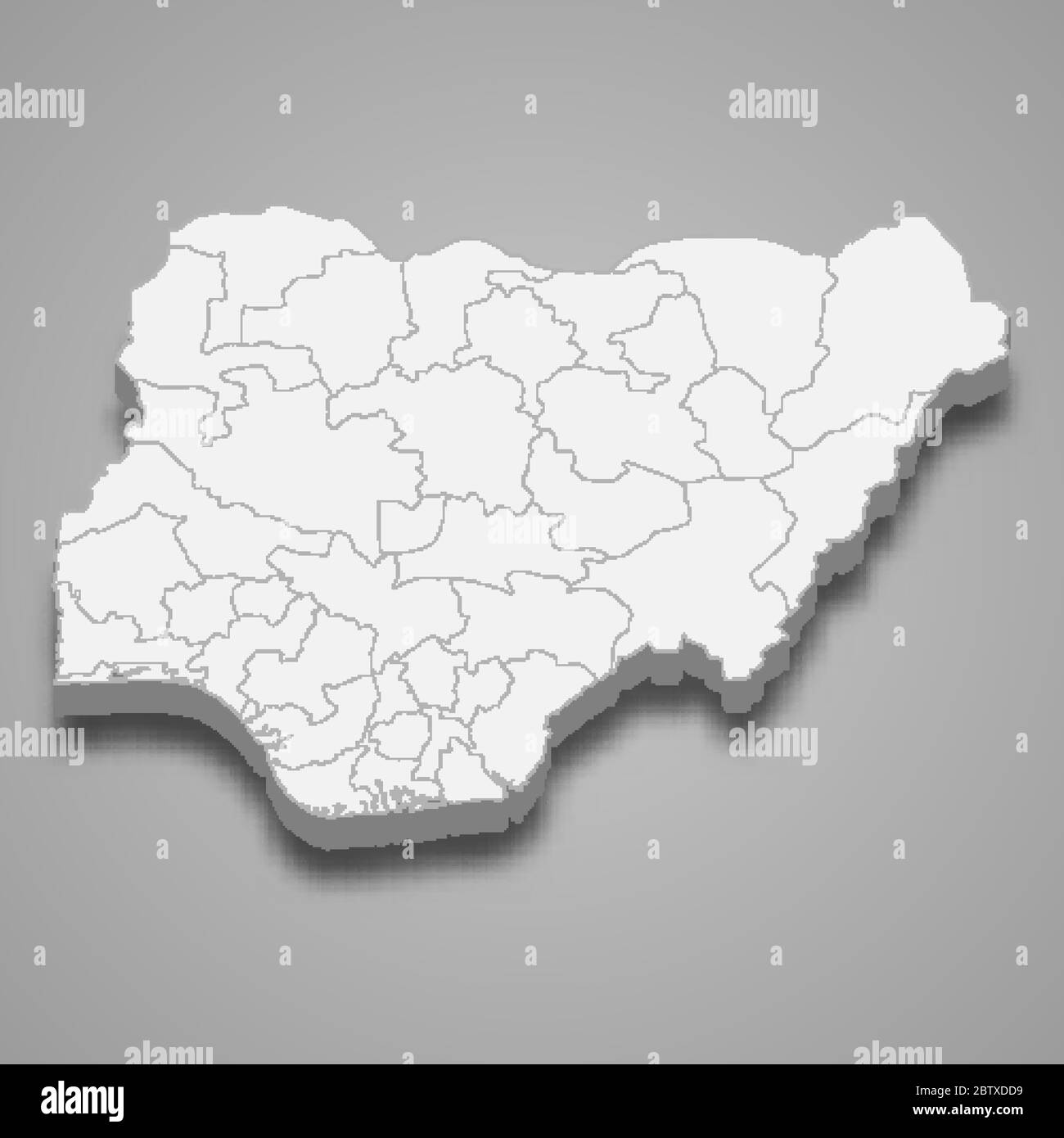 3d-Karte von Nigeria mit Grenzen von Regionen Stock Vektor
