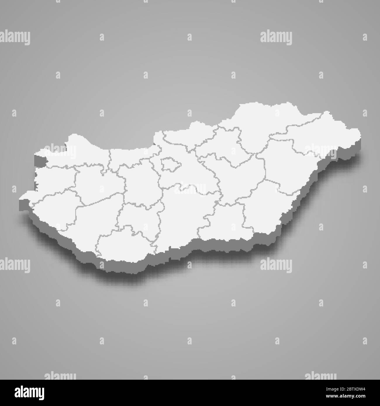 3d-Karte von Ungarn mit Grenzen von Regionen Stock Vektor
